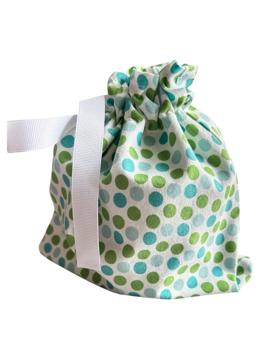 Hand Crafted Polka Dot Lined Fabric Gift Bag Reusable Eco Friendly Drawstring